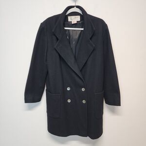 Vintage Beau Brem Longline Overcoat Size 16 Black Wool Double Breast Union Tag